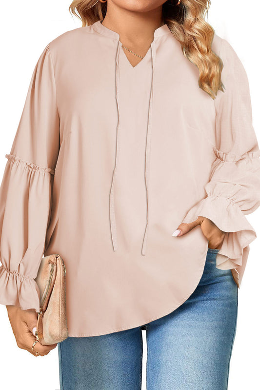 Pink Plus Size Split Neck Ruffle Sleeve Blouse Plus Size JT's Designer Fashion