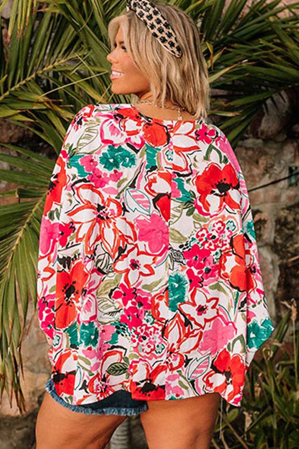 Rose Plus Size Floral Print Kimono Sleeve Shirt Plus Size Tops JT's Designer Fashion