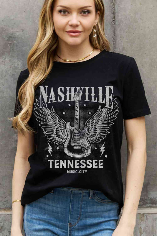 Simply Love Simply Love Full Size NASHVILLE TENNESSEE MUSIC CITY Graphic Cotton Tee Black Graphic Tees JT's Designer Fashion