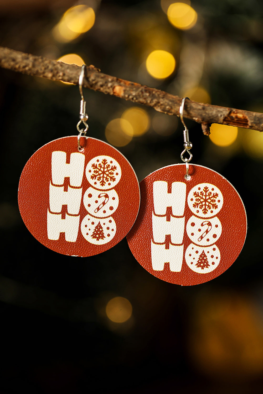 Fiery Red Christmas Pattern PU Leather Drop Earrings Jewelry JT's Designer Fashion