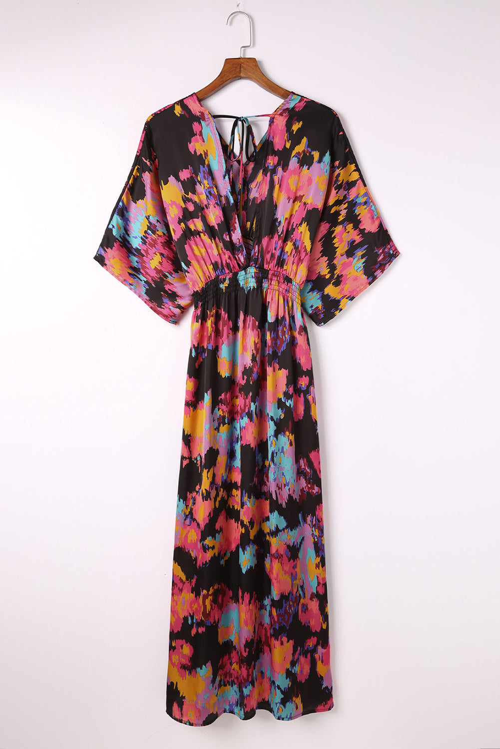 Multicolor Abstract Print V Neck Dolman High Waist Maxi Dress Maxi Dresses JT's Designer Fashion