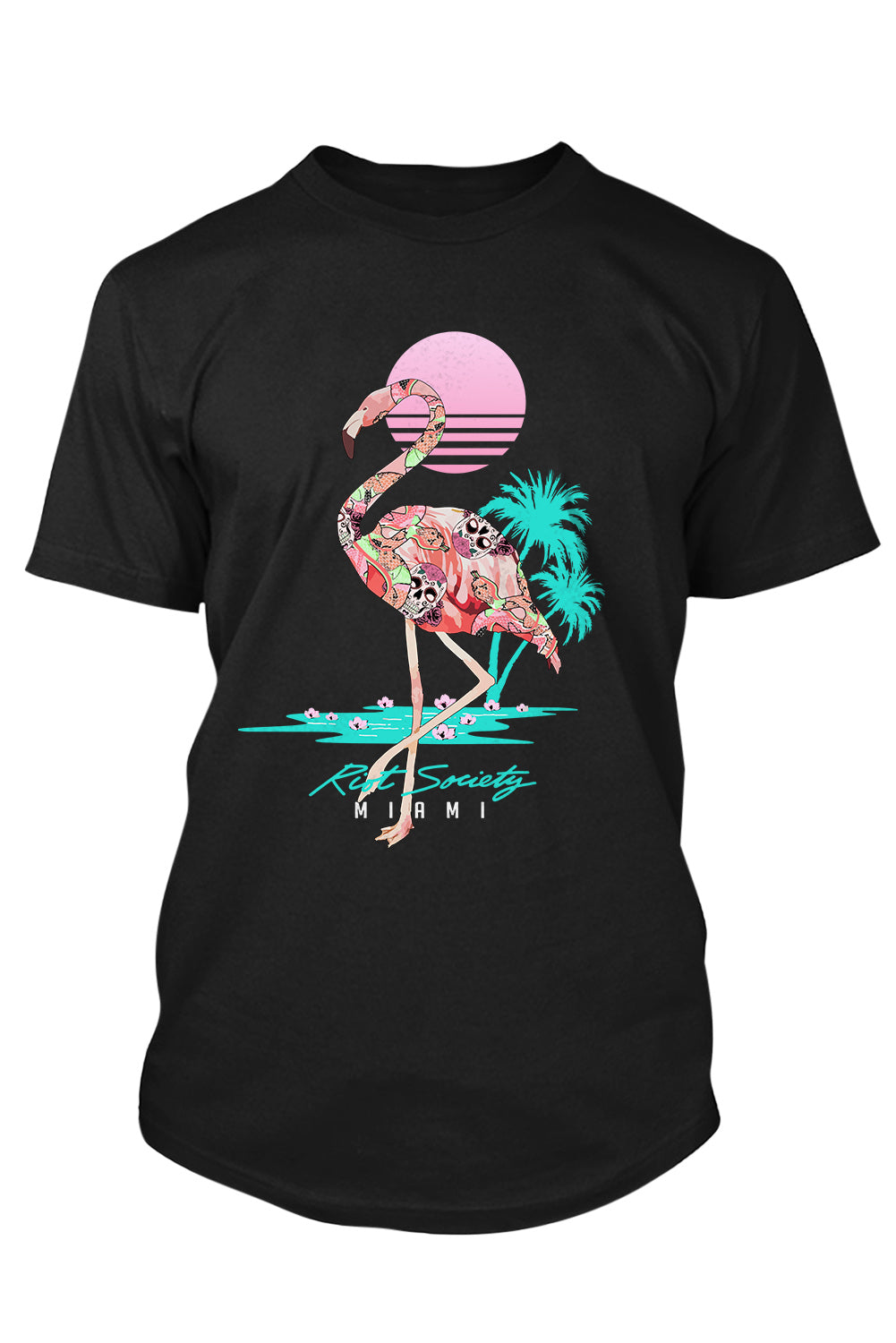 Black Men's Flamingo Letter Graphic Print Short Sleeve T Shirt Men's Tops JT's Designer Fashion