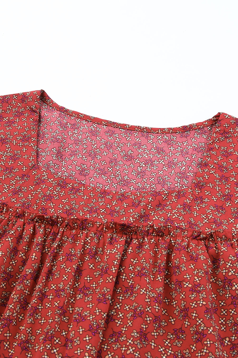Red Floral Print Tiered Ruffled Square Neck Babydoll Dress Mini Dresses JT's Designer Fashion