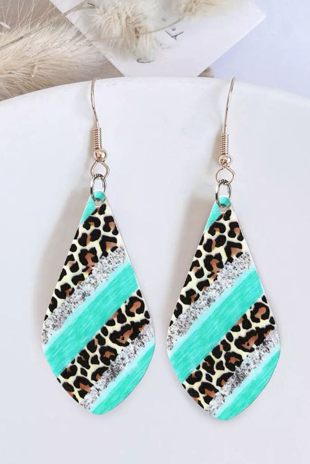 Sky Blue Leopard Color Block Glitter Water Drop Earrings Jewelry JT's Designer Fashion