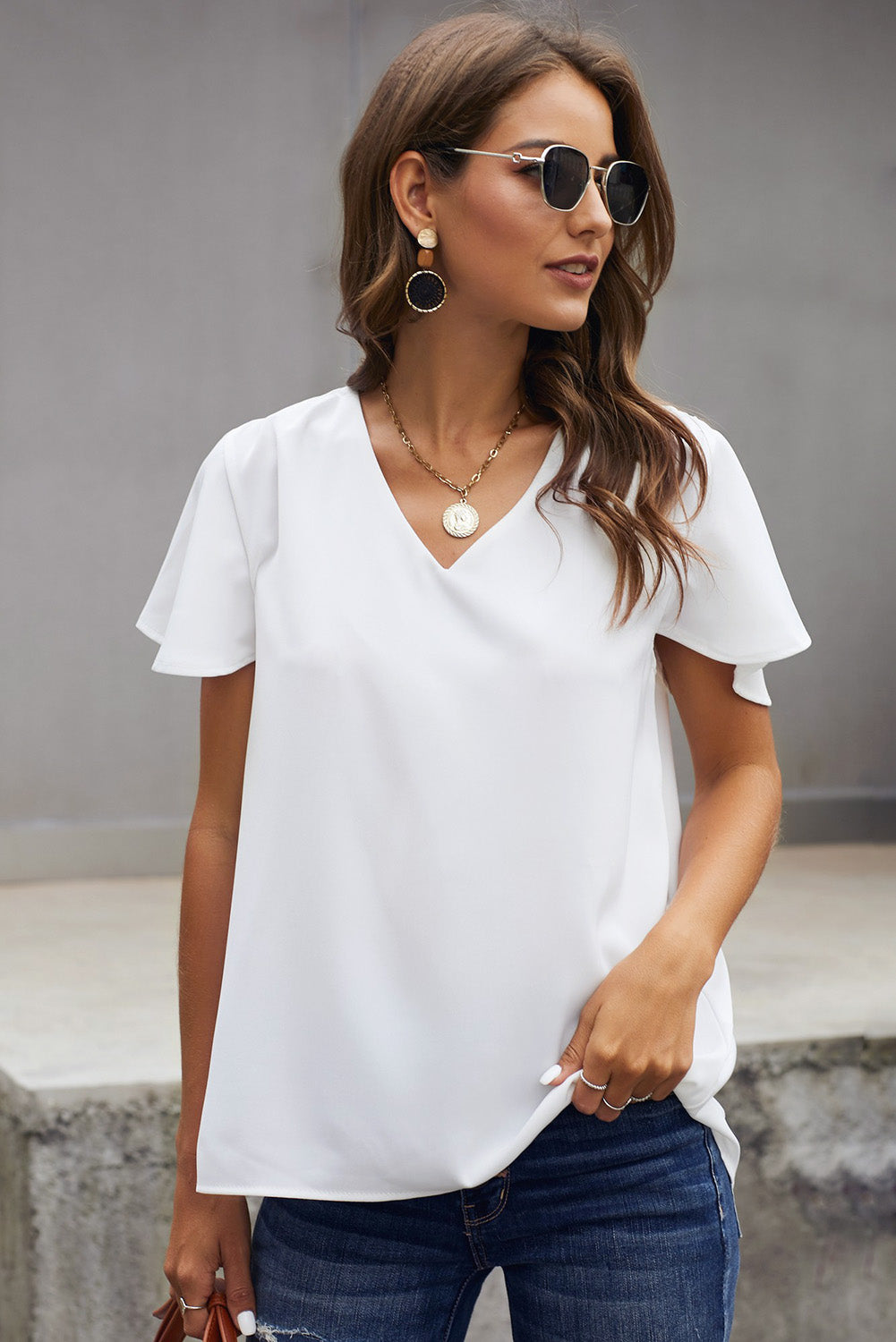 White V Neck Short Sleeve Tee Tops & Tees JT's Designer Fashion