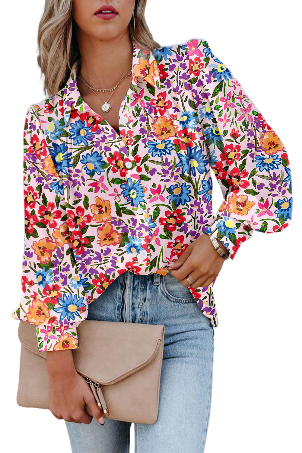 Multicolour Floral Print Bubble Sleeve Shirt Tops & Tees JT's Designer Fashion