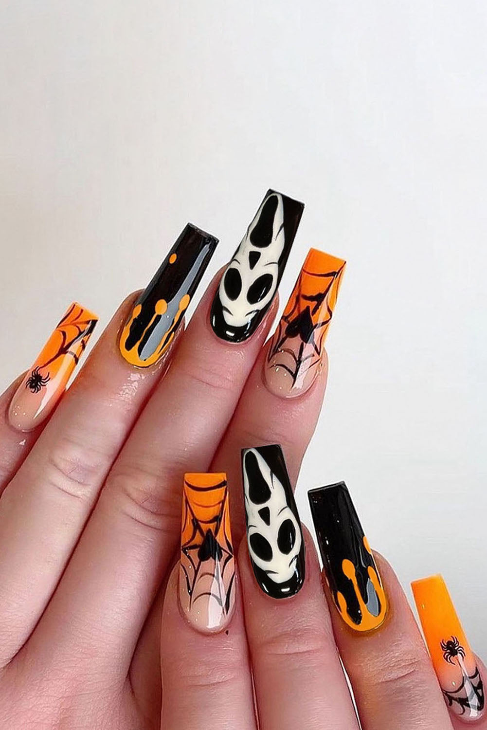 Multicolour Halloween Orange Gradient Spider Web Ghost Fake Nails Other Accessories JT's Designer Fashion