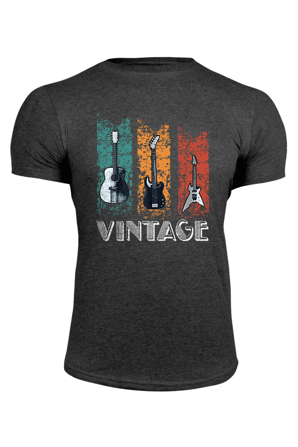 Gray VINTAGE Guitar Graphic Print Muscle Fit Men's T Shirt Men's Tops JT's Designer Fashion