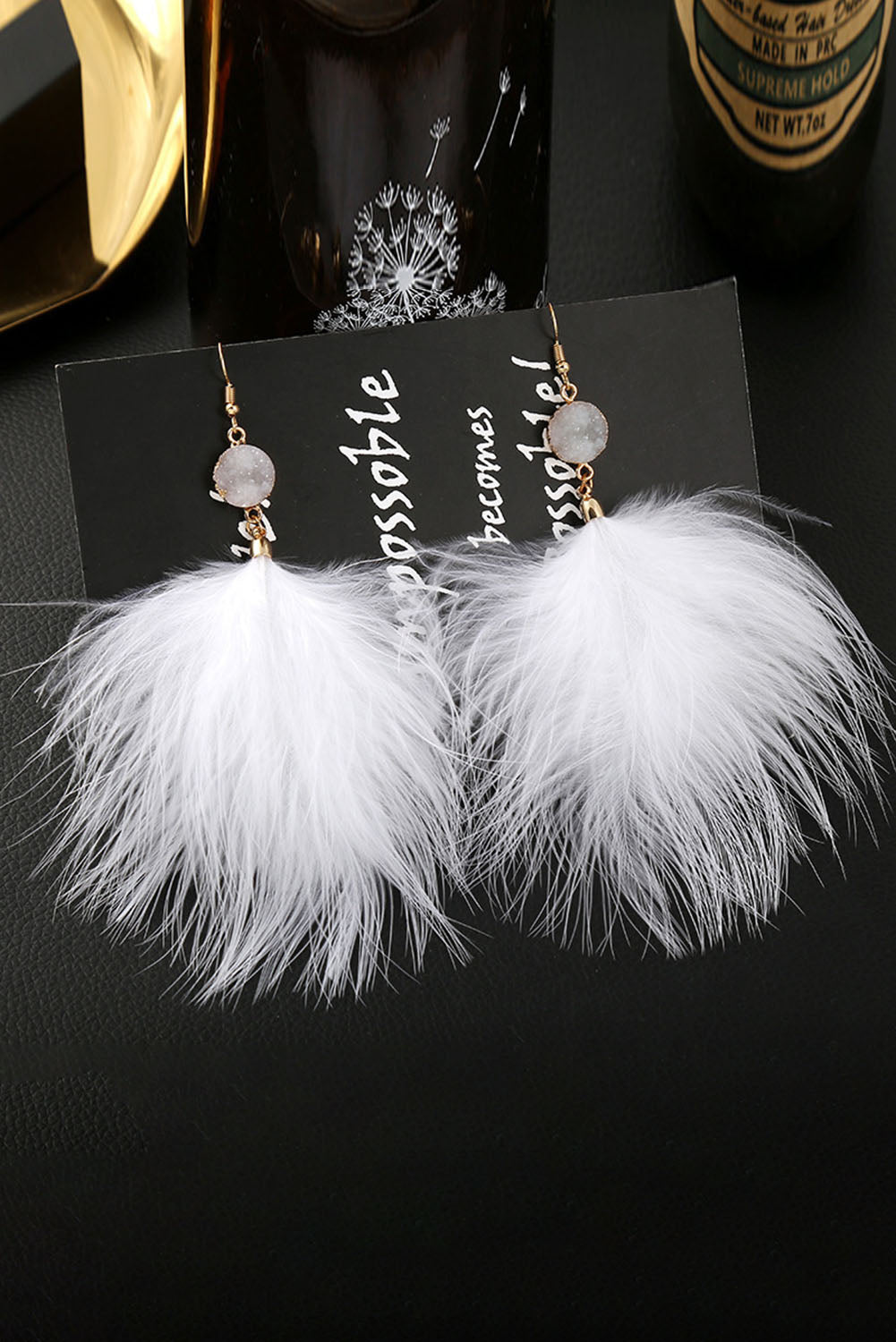 Bright White Elegant Feather Earrings Jewelry JT's Designer Fashion