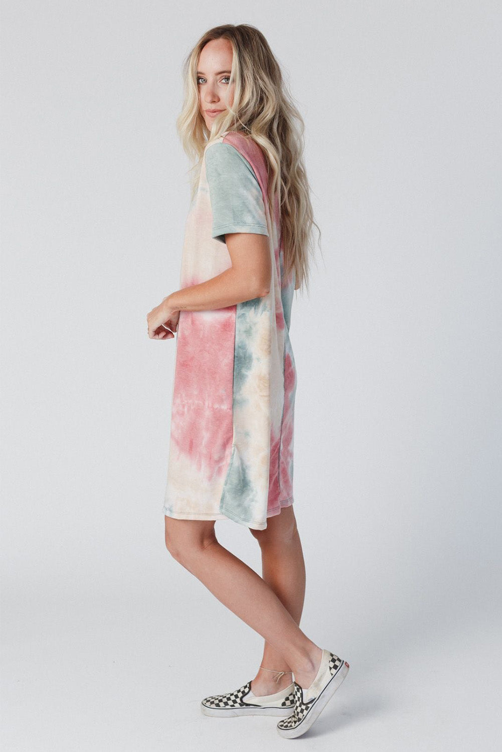 Multicolor Tie Dye Oversized Slit Tee Dress T Shirt Dresses JT's Designer Fashion