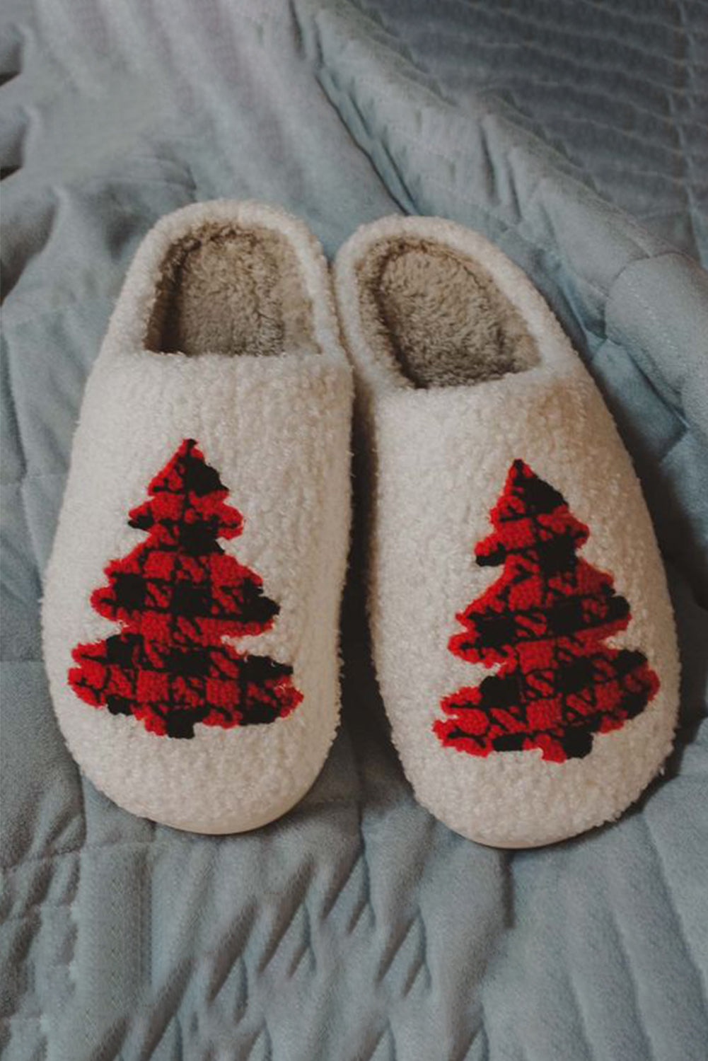 White Fuzzy Tree Pattern Christmas Fashion Home Slippers Slippers JT's Designer Fashion