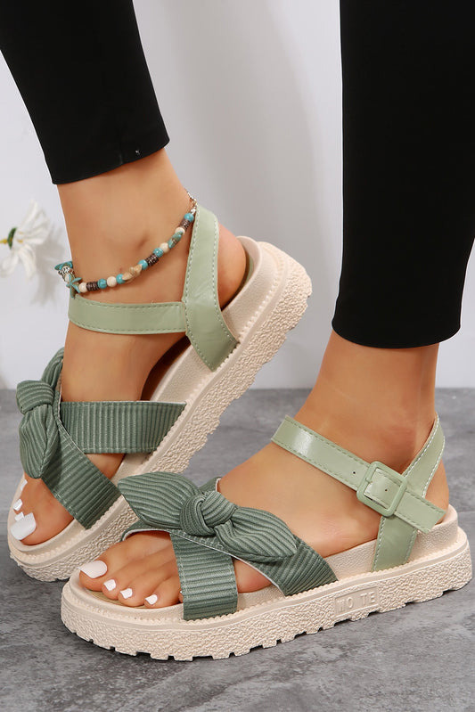 Green Knotted Criss Cross Thick Sole Sandals Sandals JT's Designer Fashion