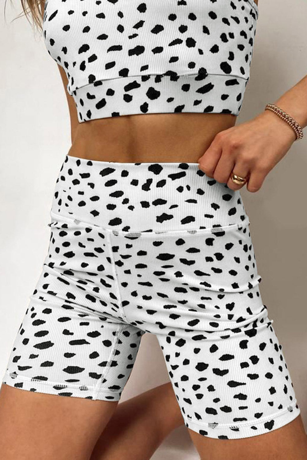 White Animal Printed Rib Knitted Active Set Bottoms JT's Designer Fashion