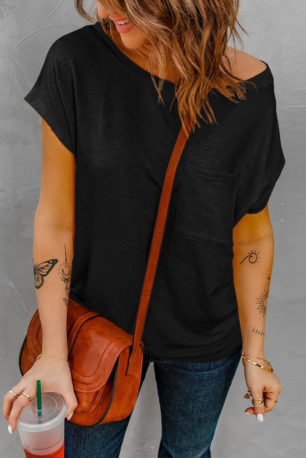 Black Pocketed Tee with Side Slits Tops & Tees JT's Designer Fashion