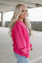 Strawberry Pink Cow & Sequin Double Heart Patch Sweatshirt Sweatshirts & Hoodies JT's Designer Fashion