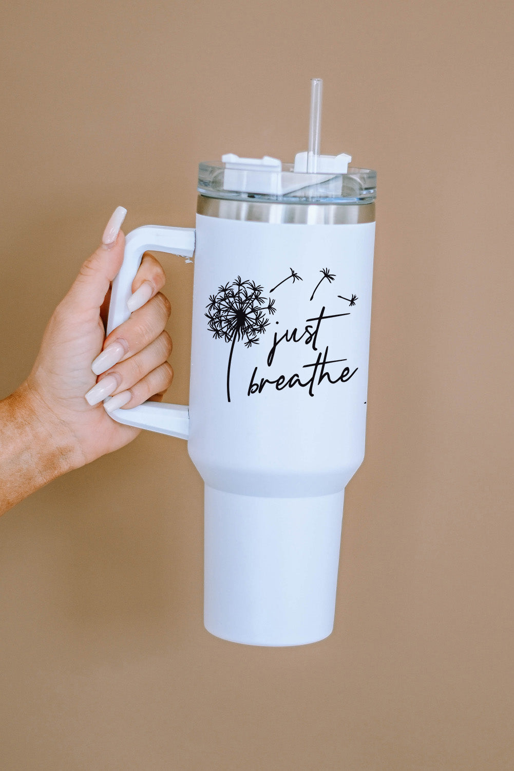 White Just Breathe Dandelion Stainless Steel Insulate Cup with Lip Tumblers JT's Designer Fashion