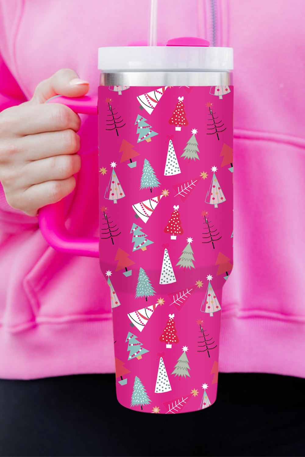 Rose Red Cartoon Christmas Tree Printed Thermos Cup Tumblers JT's Designer Fashion