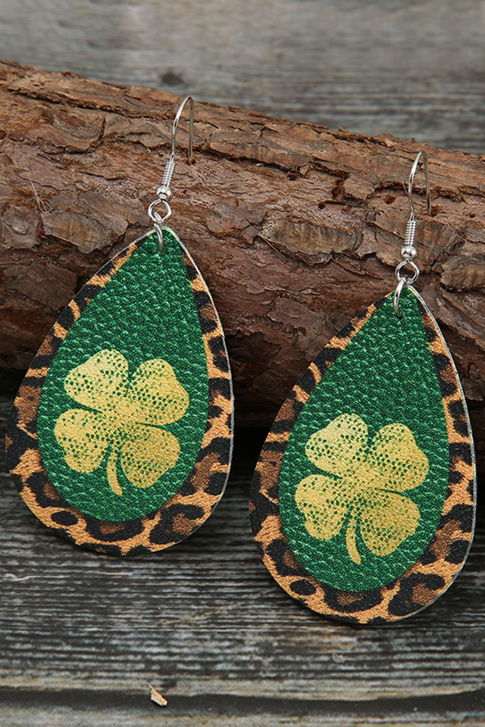 Green St. Patrick Shamrock Leopard Faux Leather Earrings Jewelry JT's Designer Fashion