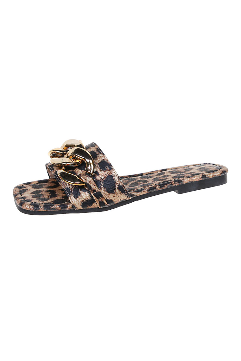 Brown Chain Decor Leopard Slide Sandals Slippers JT's Designer Fashion