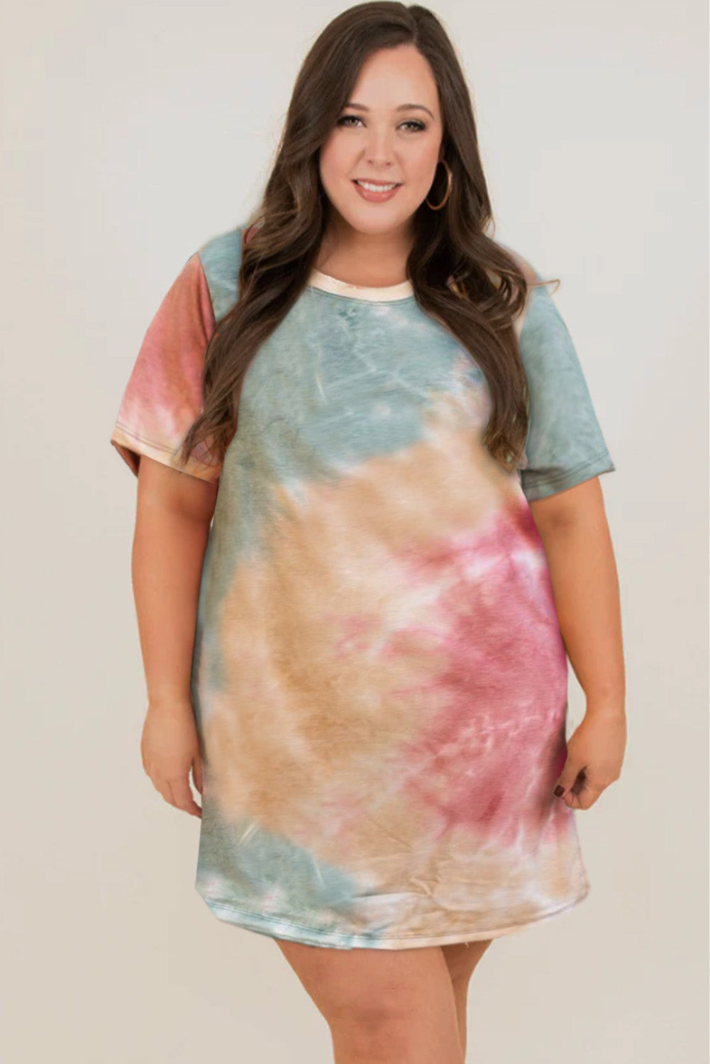 Multicolor Plus Size Tie Dye Slit T-shirt Dress Plus Size Dresses JT's Designer Fashion