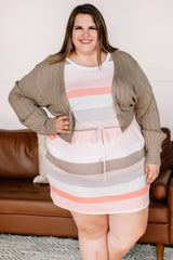 Striped Print Drawstring Short Sleeve Plus Size Dress Plus Size Dresses JT's Designer Fashion