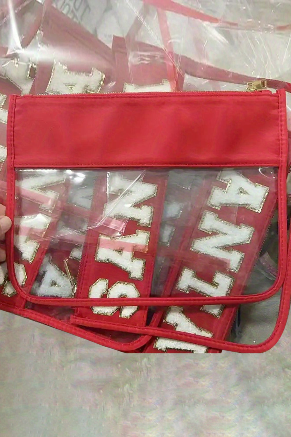 Red SANTA Contrast Trim Clear Makeup Bag Other Accessories JT's Designer Fashion