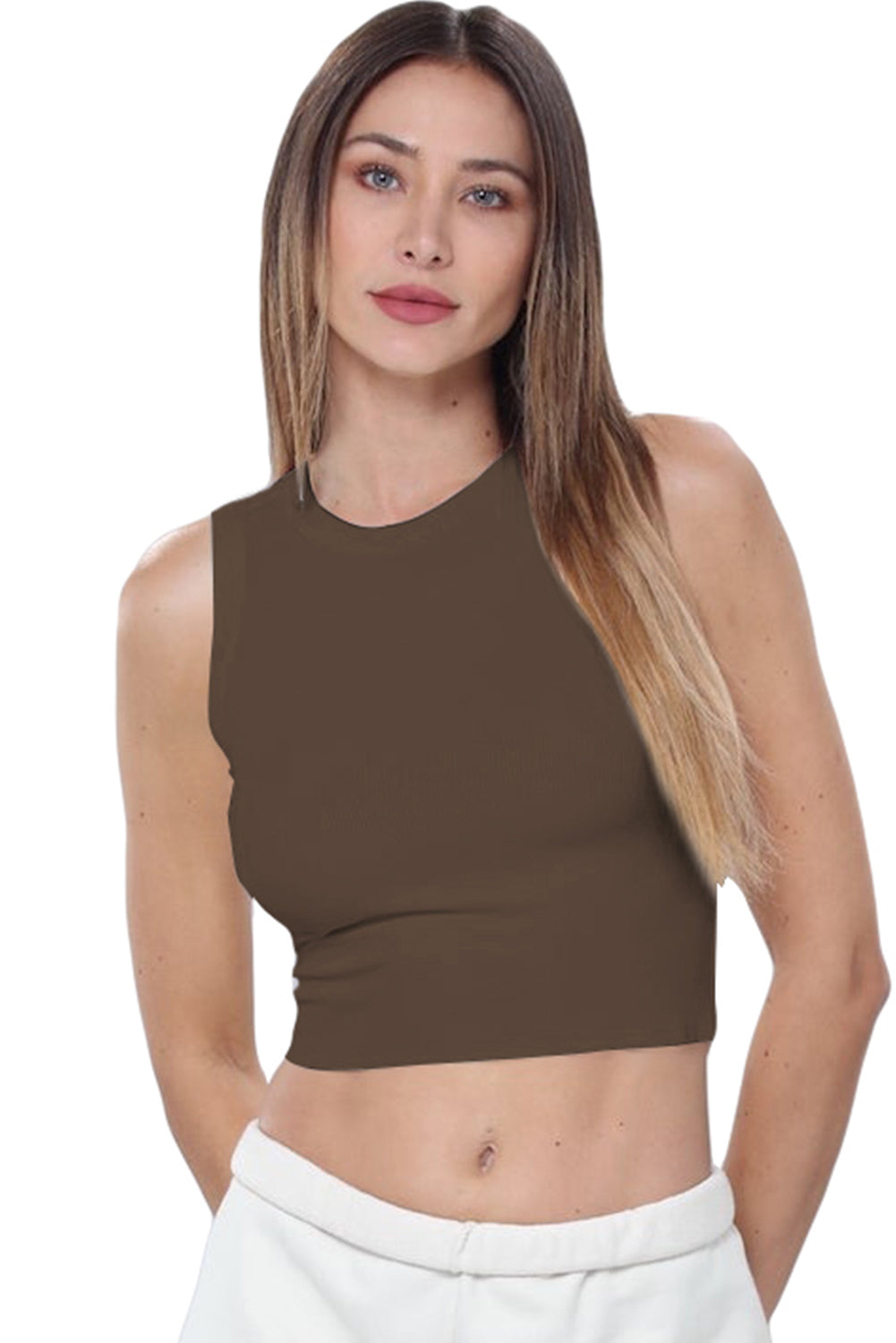 Moss Green Solid Color Crop Active Tank Top Tank Tops JT's Designer Fashion