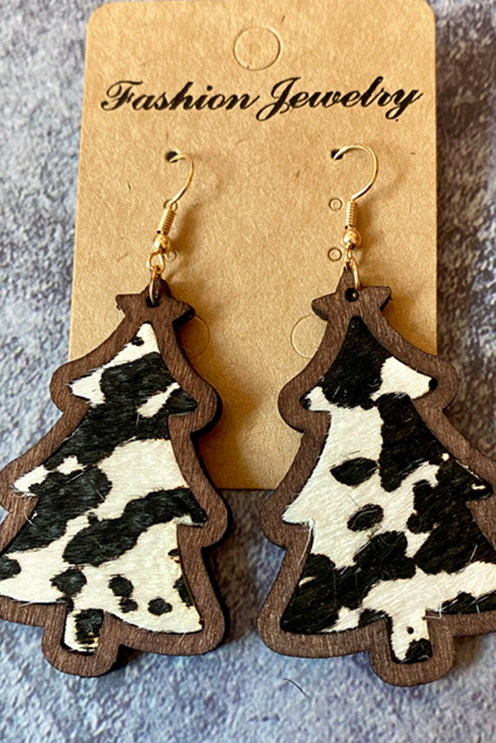 Black Christmas Tree Shape Pattern Print Dangle Earrings Jewelry JT's Designer Fashion