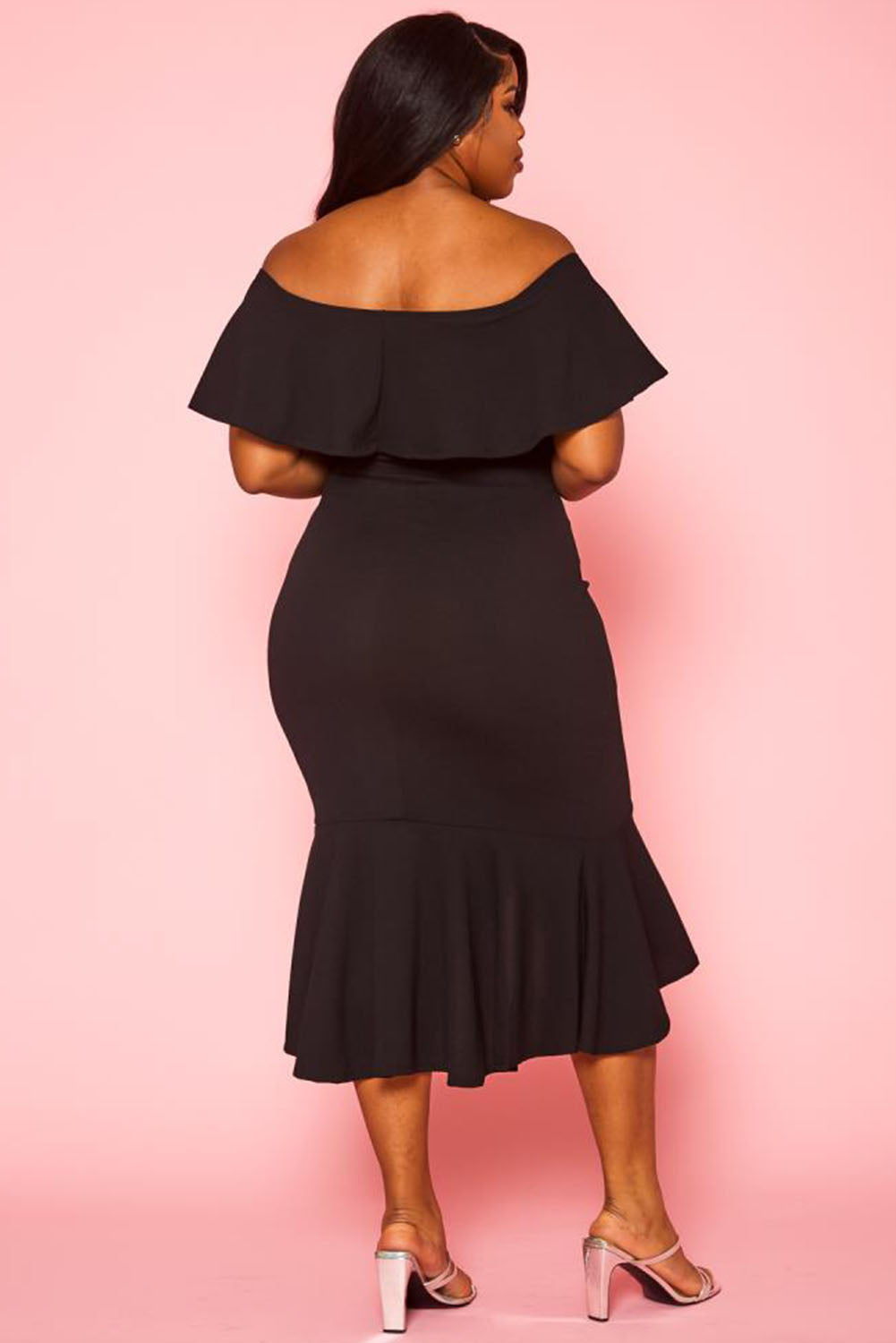 Black Ruffled Off Shoulder High Low Plus Size Dress Plus Size JT's Designer Fashion