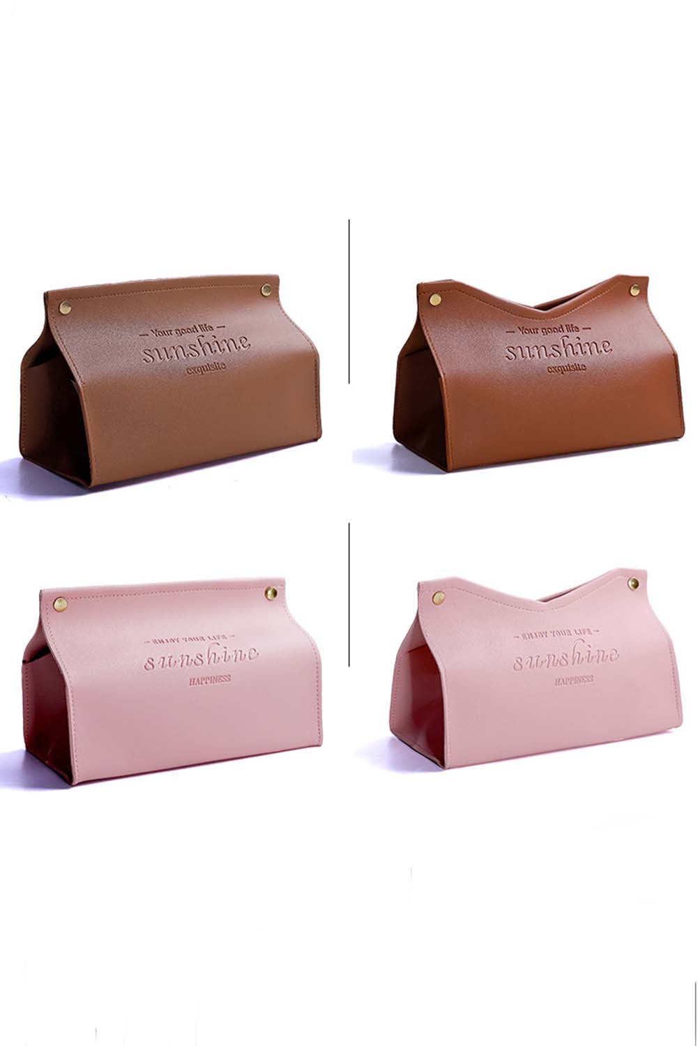 Brown PU Leather Lettered Tissue Storage Box Other Accessories JT's Designer Fashion