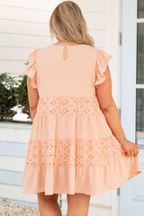 Orange Broderie Anglaise Patchwork Tiered Curvy Dress Plus Size Dresses JT's Designer Fashion