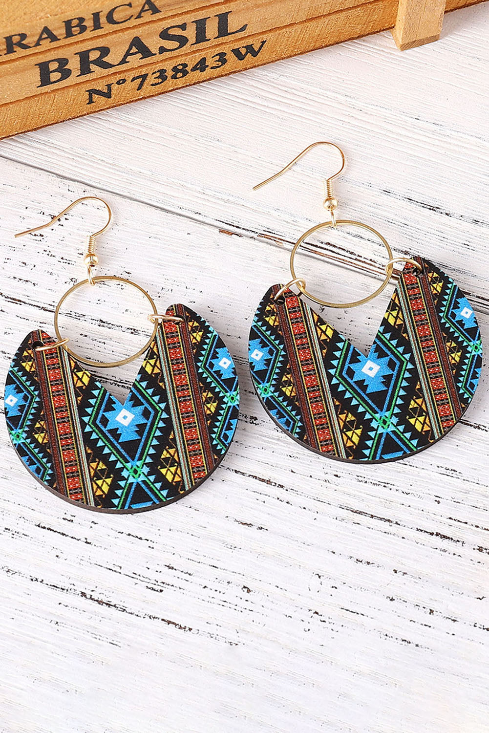 Multicolour Western Fashion Aztec Circle Wooden Earrings Jewelry JT's Designer Fashion