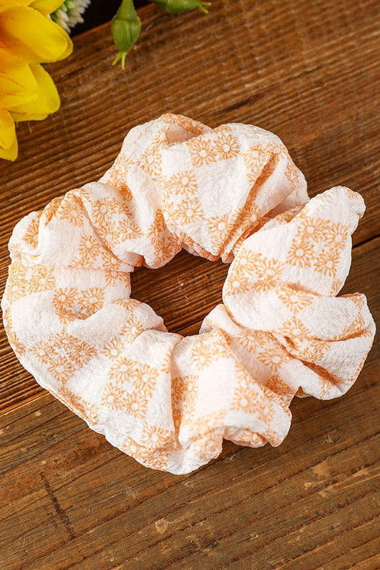 Grapefruit Orange Sunflower Print Hair Scrunchie Headwear JT's Designer Fashion