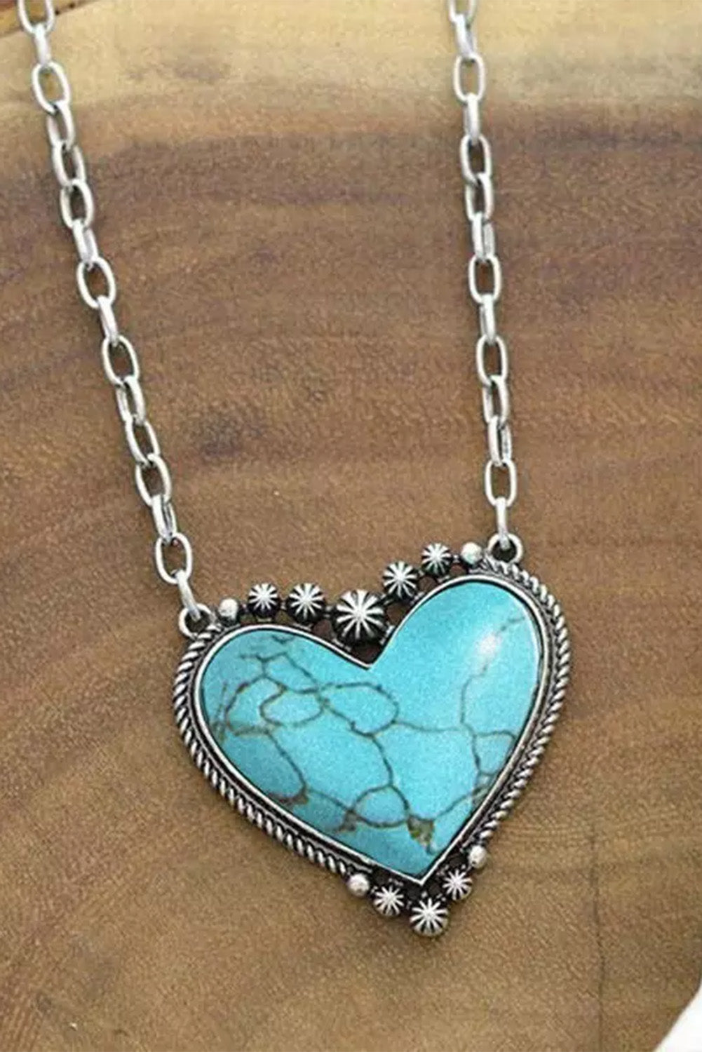 Silver Heart-Shape Turquoise Pendant Necklace Jewelry JT's Designer Fashion