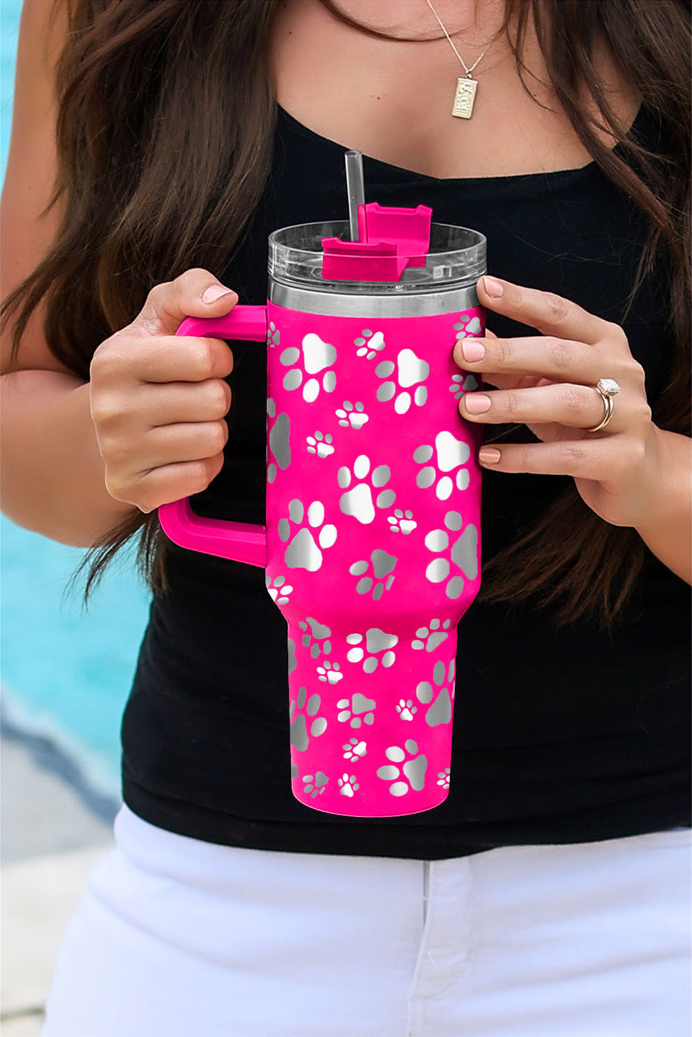 Rose 40oz Cat Paw Print 304 Stainless Steel Thermos Cup Tumblers JT's Designer Fashion