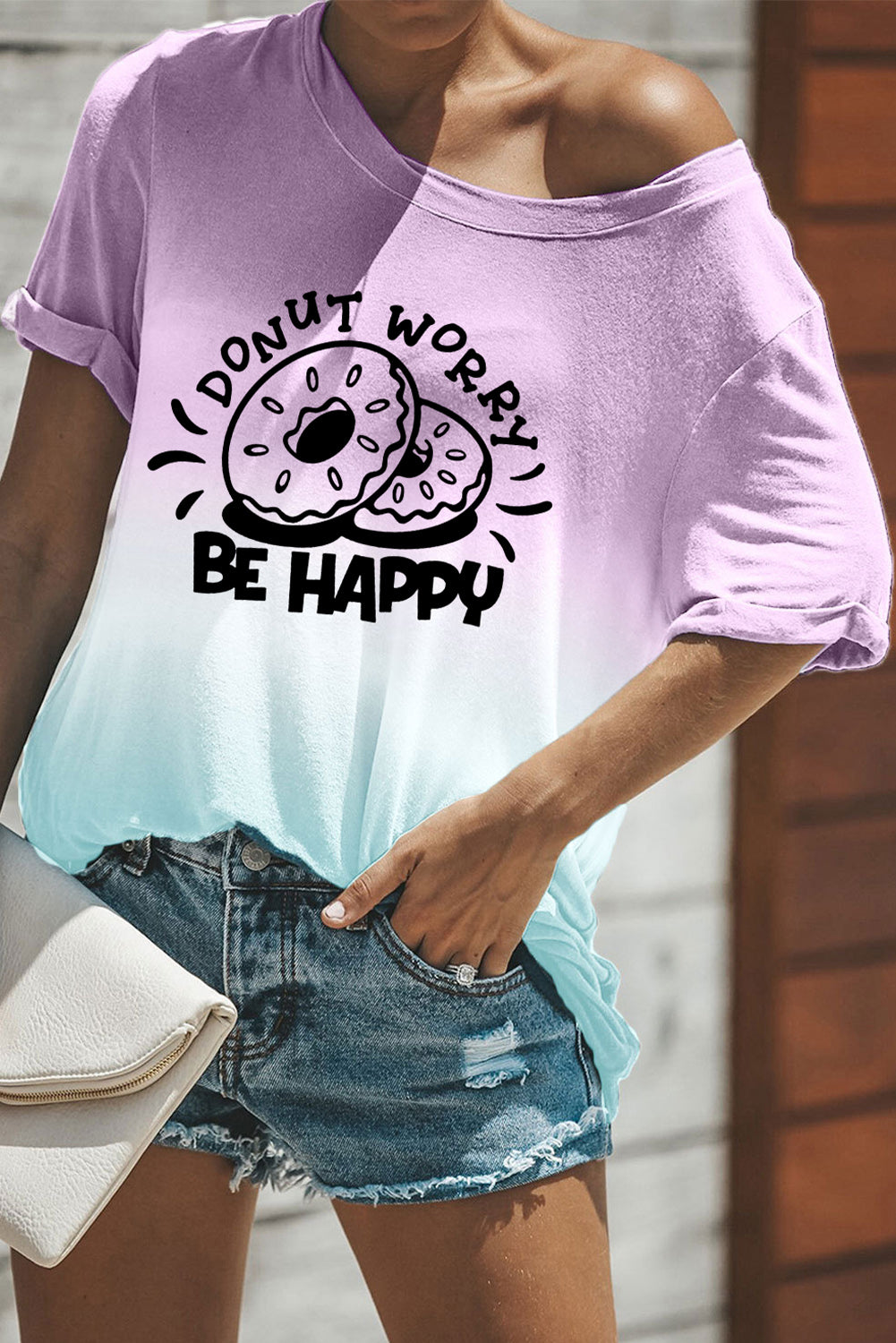 Purple Donut Letters Gradient Tie-dye T Shirt Purple 95%Polyester+5%Spandex Graphic Tees JT's Designer Fashion