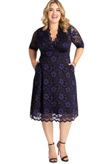 Blue Plus Size Half Sleeve Lined Lace Midi Dress Plus Size Dresses JT's Designer Fashion