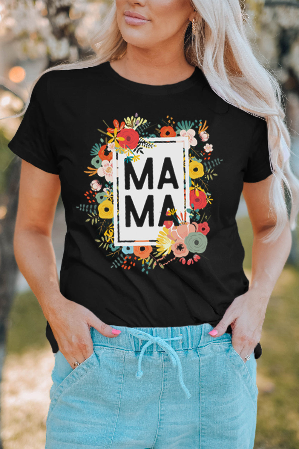 Black Mothers Day Gift Floral Print Mommy T Shirt Family T-shirts JT's Designer Fashion