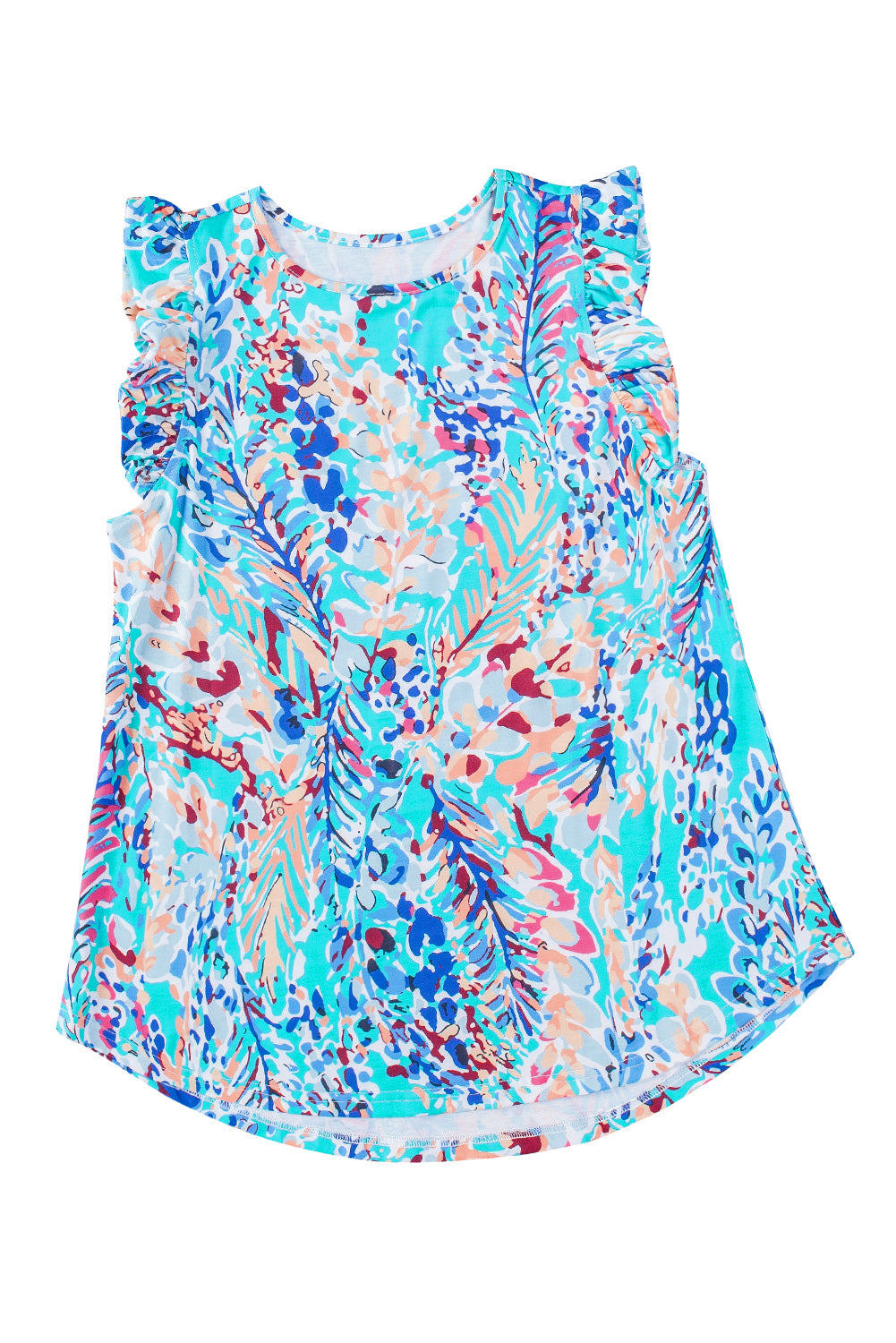 Sky BlueFloral Print Tank Top with Ruffles Tank Tops JT's Designer Fashion