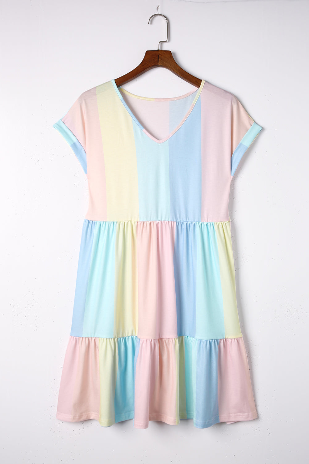 Multicolor Striped Color Block Tiered Mini Dress Mini Dresses JT's Designer Fashion