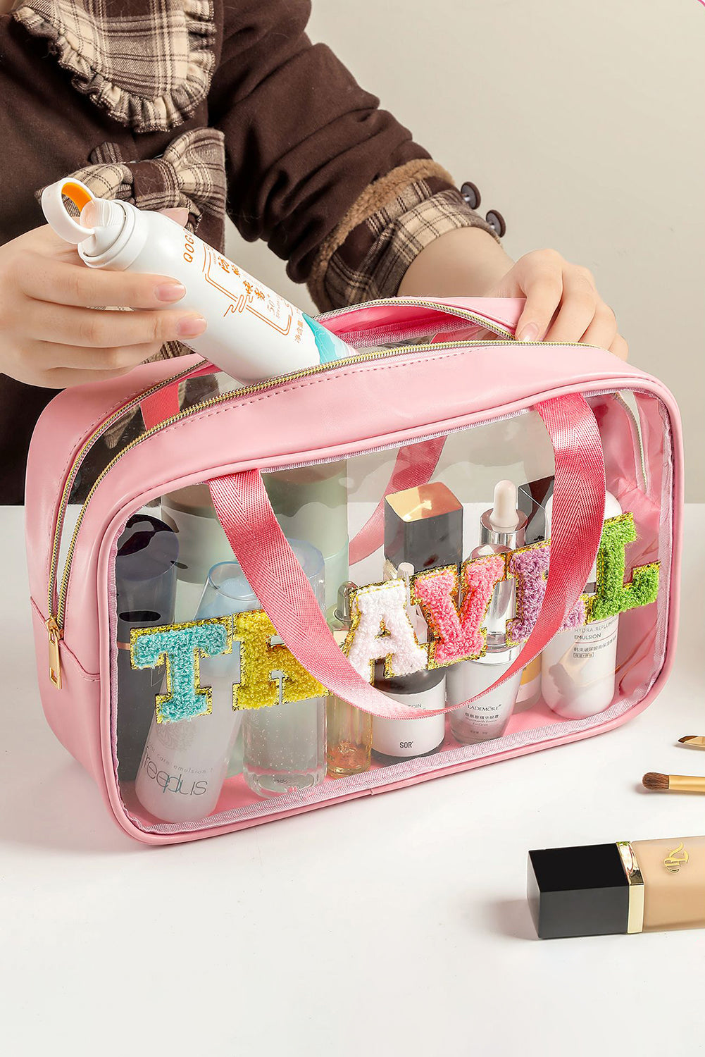 Pink TRAVEL Chenille Embroidered Transparent Makeup Bag Other Accessories JT's Designer Fashion