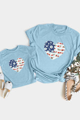 Sky Blue Family Matching American Flag Flower Heart Print Graphic Tee Family T-shirts JT's Designer Fashion