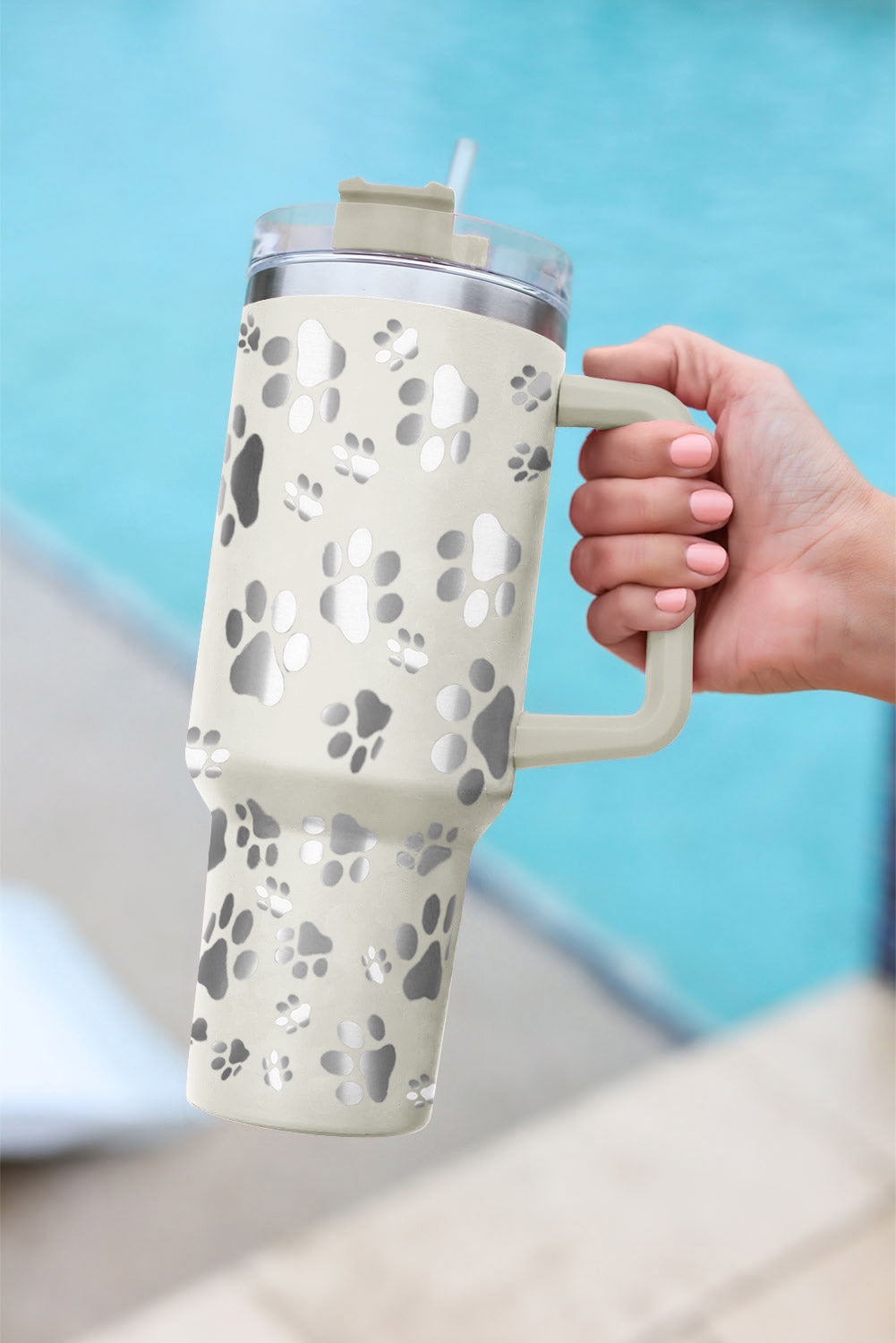 White 40oz Cat Paw Print 304 Stainless Steel Thermos Cup Tumblers JT's Designer Fashion