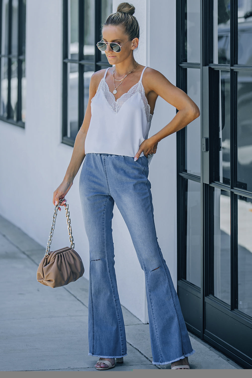 Multicolor Distressed Bell Bottom Denim Pants Jeans JT's Designer Fashion