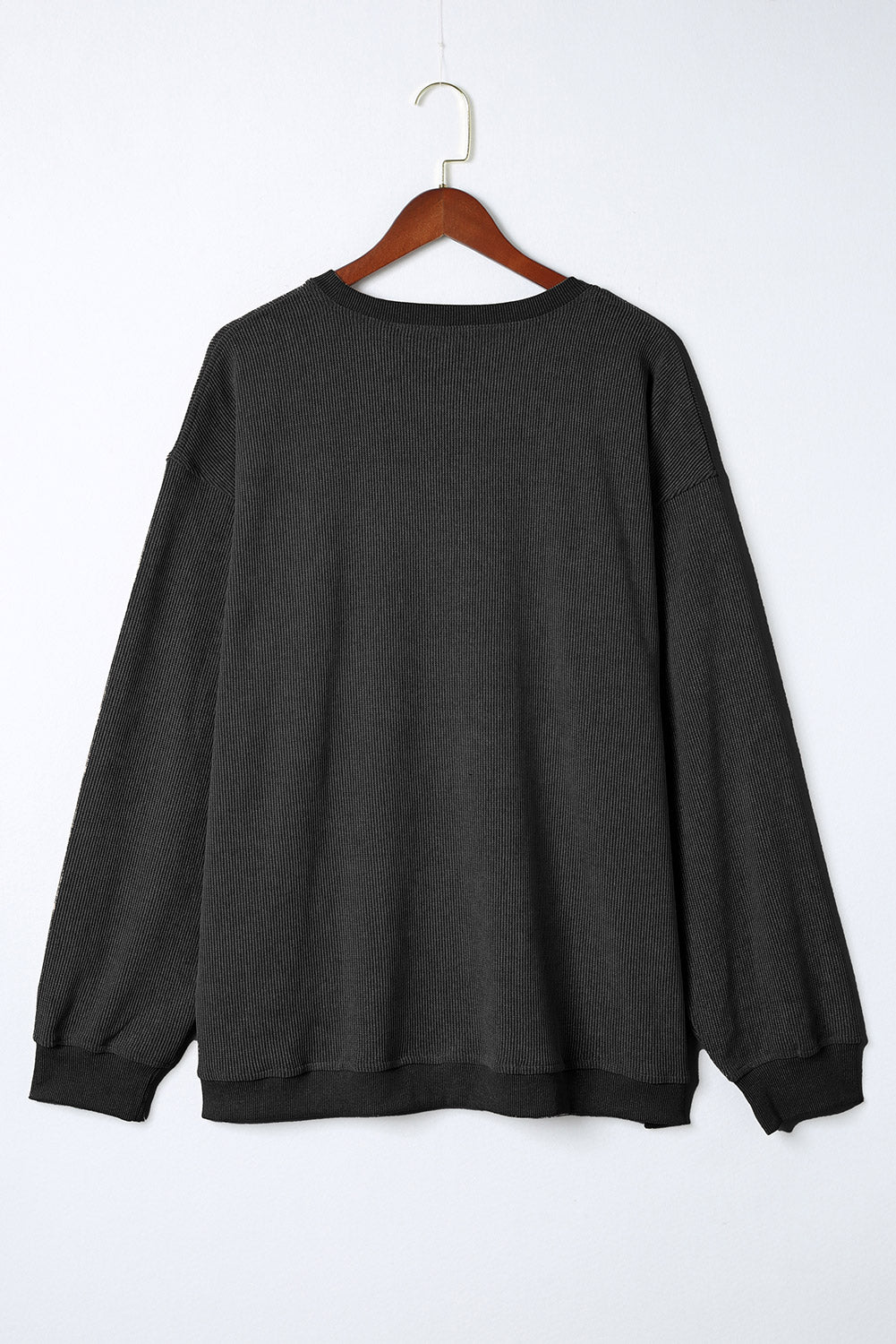 Black Plus Size Corded Round Neck Sweatshirt Plus Size JT's Designer Fashion