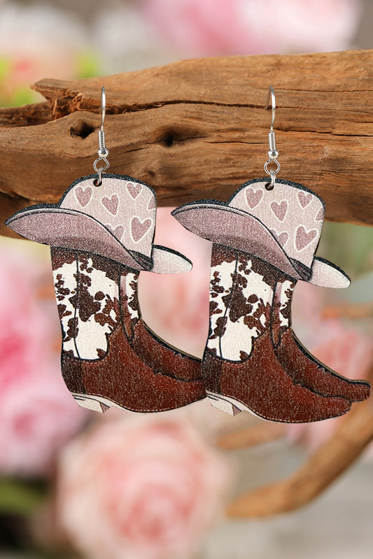 Pink Western Denim Boots Cow Print Dangle Earrings Jewelry JT's Designer Fashion