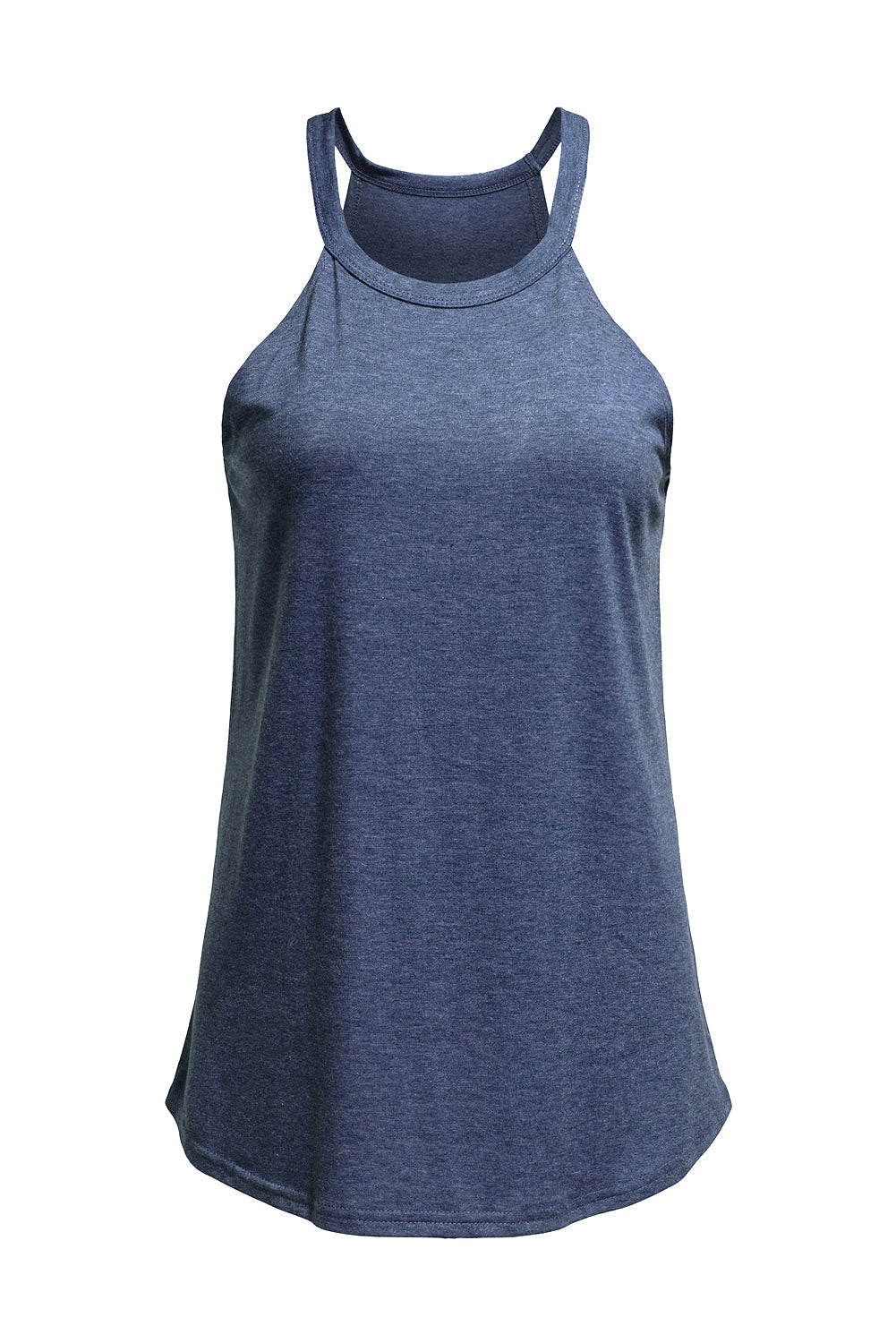 Blue Solid Color Crew Neck Tank Top Tank Tops JT's Designer Fashion