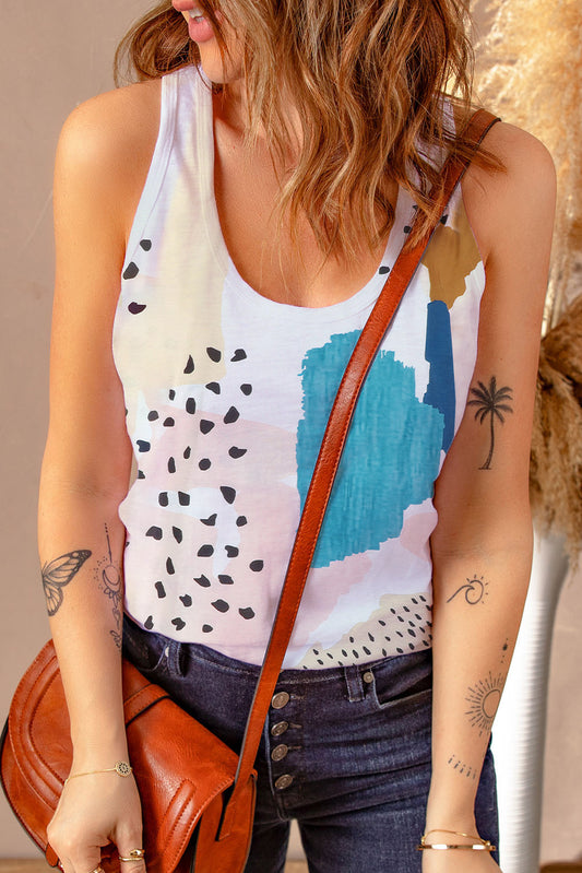 Multicolor Mixed Abstract Print Racerback Tank Top Multicolor 95%Polyester+5%Elastane Tank Tops JT's Designer Fashion