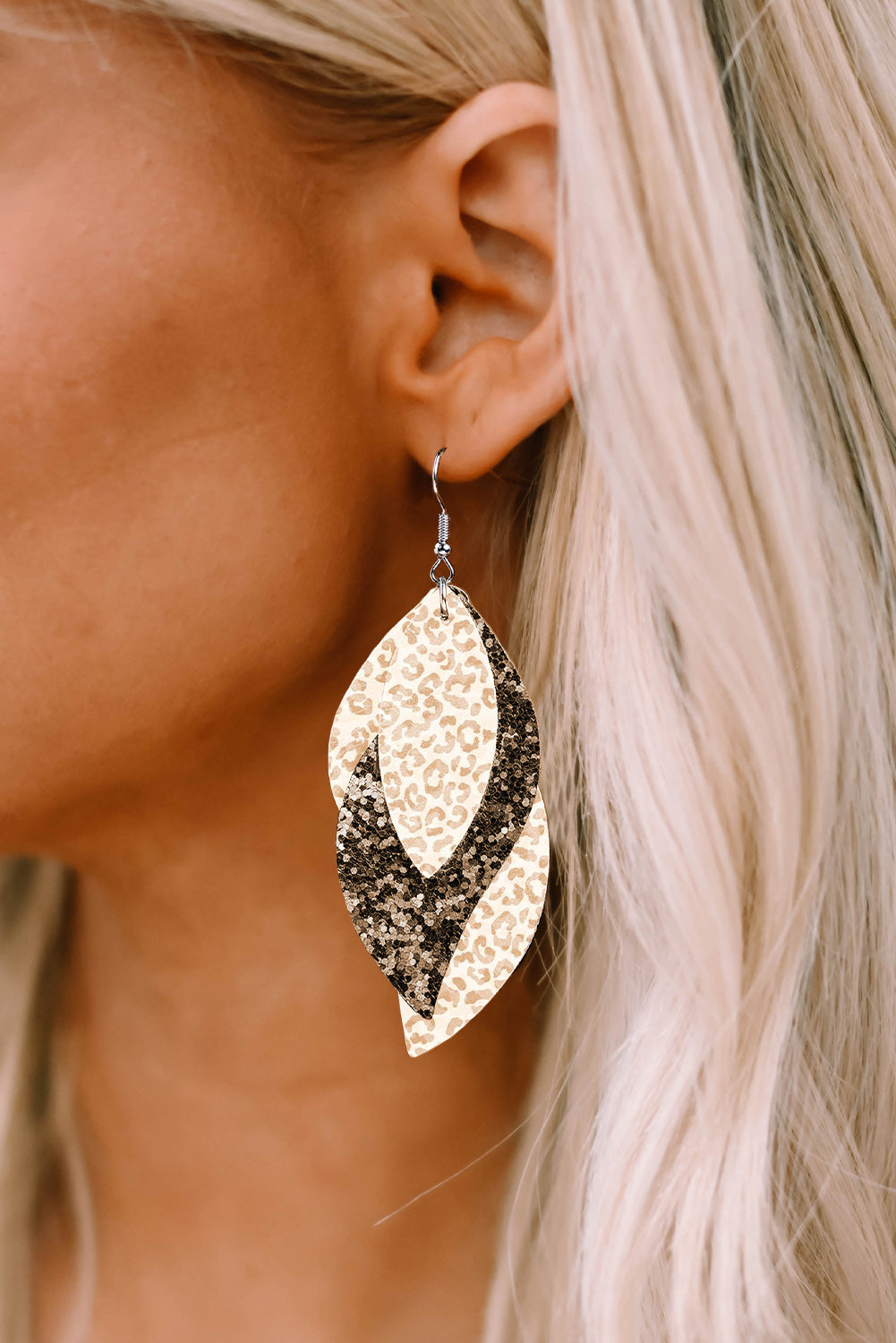 Leopard Sequin Leafy Layered Hook Earrings Jewelry JT's Designer Fashion