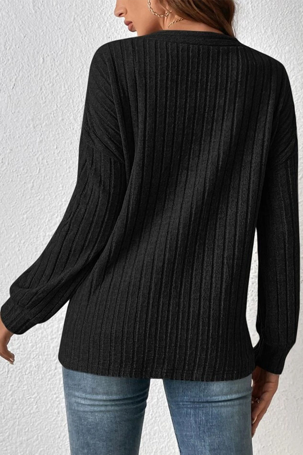 Black Plus Size Drop Shoulder Open Front Ribbed Knit Cardigan Outerwear JT's Designer Fashion